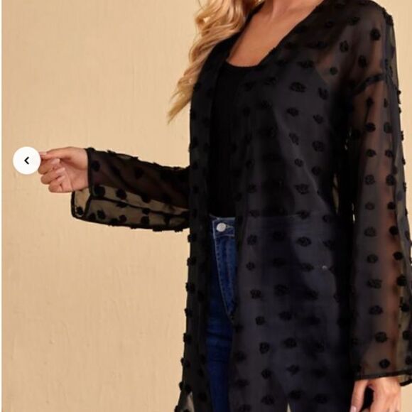 NEW! Pretty Black Shirt Swiss Dot Open Front Kimono Women's Size Med (8-10) Boho - Picture 2 of 4
